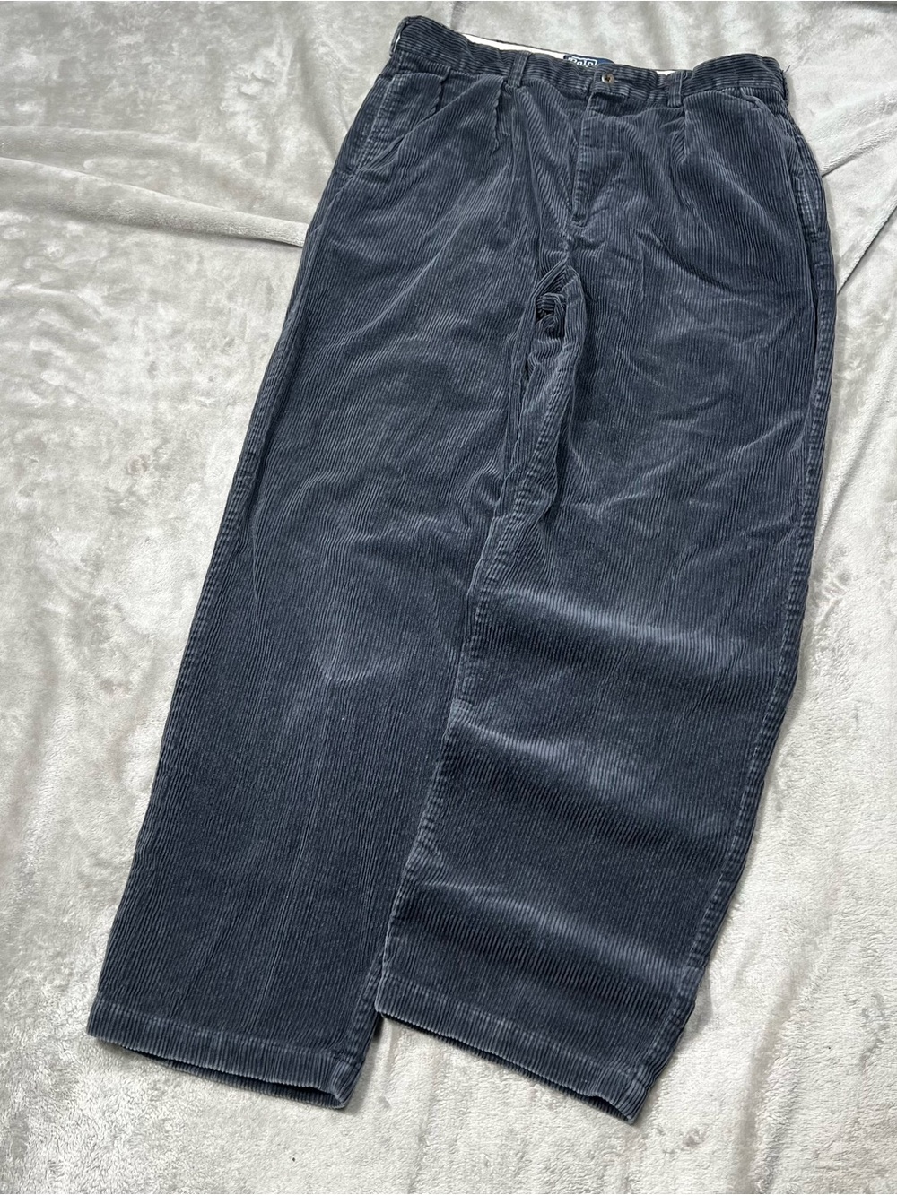 Vintage Polo Ralph Lauren Corduroy Andrew Pants Men 32x30 Gray Pleated Baggy Y2K